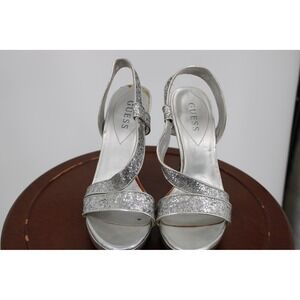 GUESS Platform Heels Womens Size‎ 7 Silver Glitter Stiletto High Heel Shoes